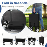 eavy Duty Camping Garden Cart with Adjustable Handle and Drink Holders-Black