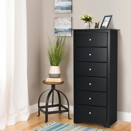 6 Drawer Chest with Mental Knobs for Living Room-Black