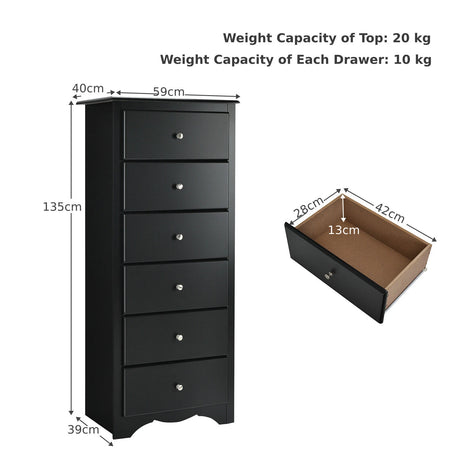 6 Drawer Chest with Mental Knobs for Living Room-Black