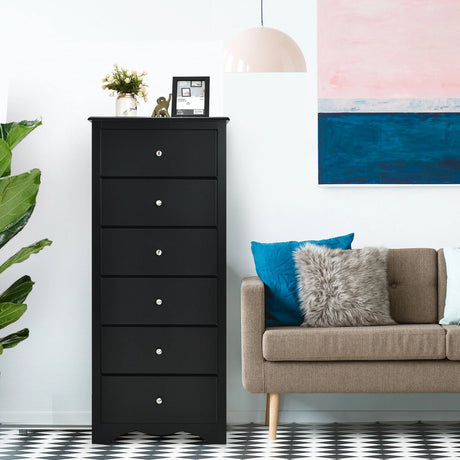 6 Drawer Chest with Mental Knobs for Living Room-Black