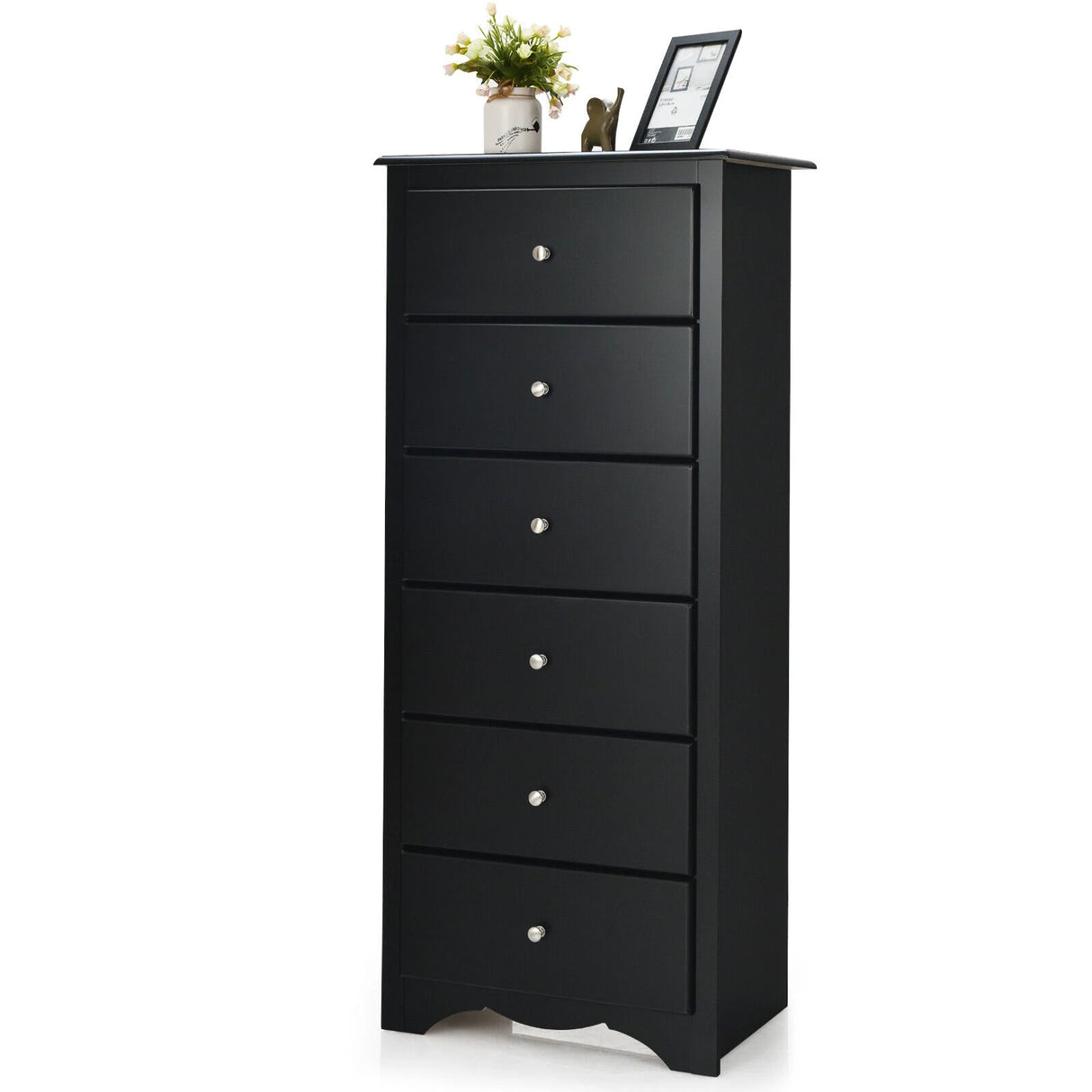 6 Drawer Chest with Mental Knobs for Living Room-Black