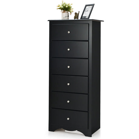 6 Drawer Chest with Mental Knobs for Living Room-Black