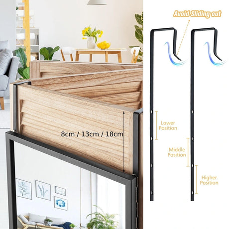 Full Length Wall-Mounted Mirror with Height Adjusting Hooks-Black