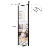 Full Length Wall-Mounted Mirror with Height Adjusting Hooks-Black