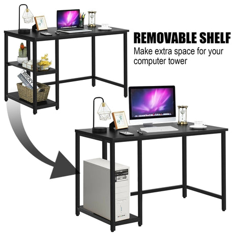 47"/55" Computer Desk Office Study Table Workstation Home with Adjustable Shelf Black-M