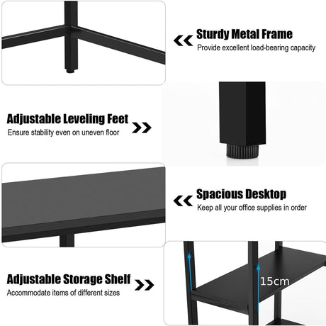 47"/55" Computer Desk Office Study Table Workstation Home with Adjustable Shelf Black-M