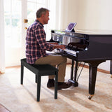 Solid Wood PU Leather Padded Piano Bench Keyboard Seat-Black