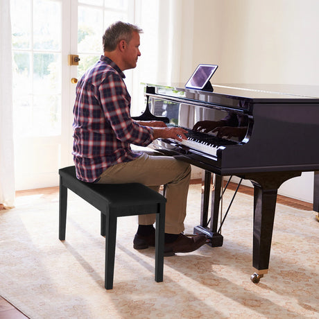 Solid Wood PU Leather Padded Piano Bench Keyboard Seat-Black