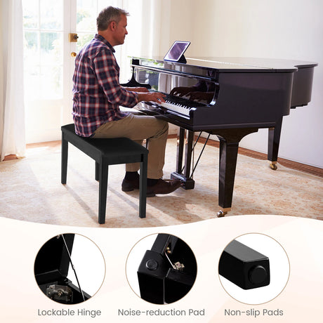 Solid Wood PU Leather Padded Piano Bench Keyboard Seat-Black