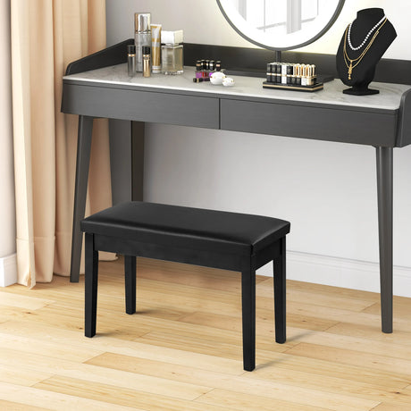 Solid Wood PU Leather Padded Piano Bench Keyboard Seat-Black