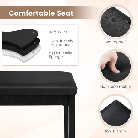 Solid Wood PU Leather Padded Piano Bench Keyboard Seat-Black