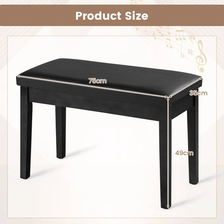 Solid Wood PU Leather Padded Piano Bench Keyboard Seat-Black