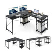 151CM Convertible L-shaped Computer Desk with 4 Storage Shelves for Home Office-Black