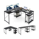 151CM Convertible L-shaped Computer Desk with 4 Storage Shelves for Home Office-Black