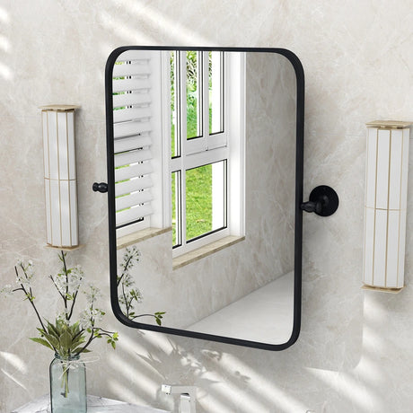 30 x 22 Inch Black Metal Framed Pivot Rectangle Wall-Mounted Mirror