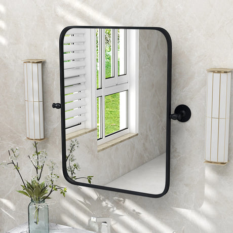 30 x 22 Inch Black Metal Framed Pivot Rectangle Wall-Mounted Mirror