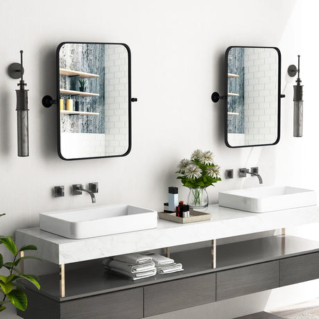 30 x 22 Inch Black Metal Framed Pivot Rectangle Wall-Mounted Mirror