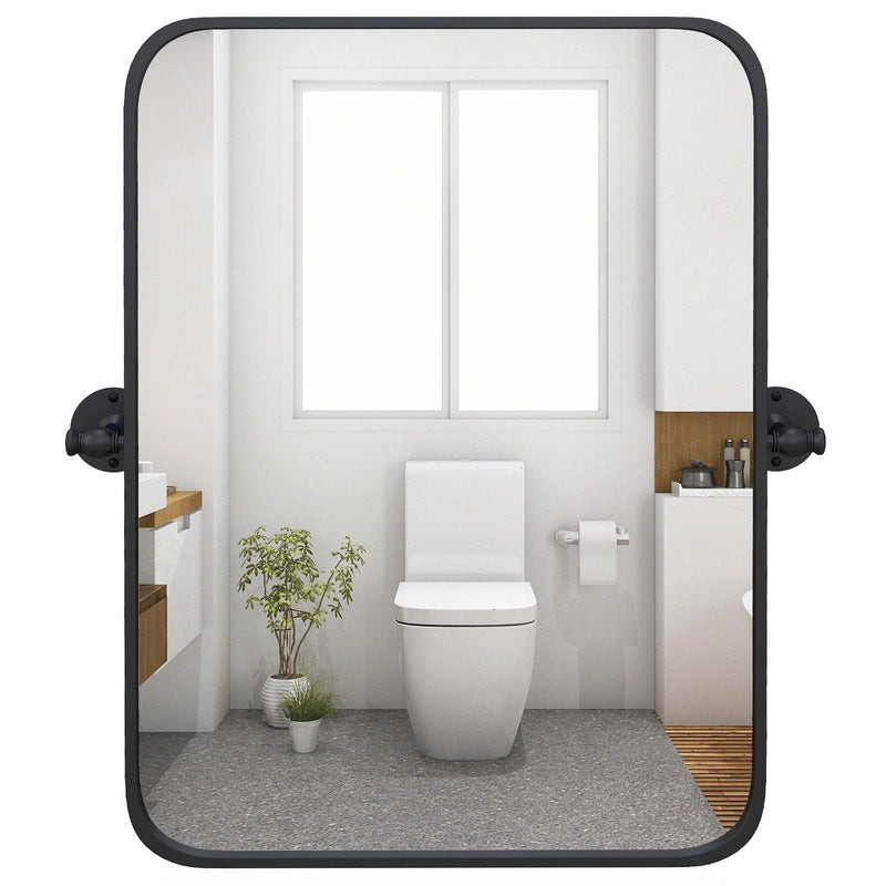 30 x 22 Inch Black Metal Framed Pivot Rectangle Wall-Mounted Mirror