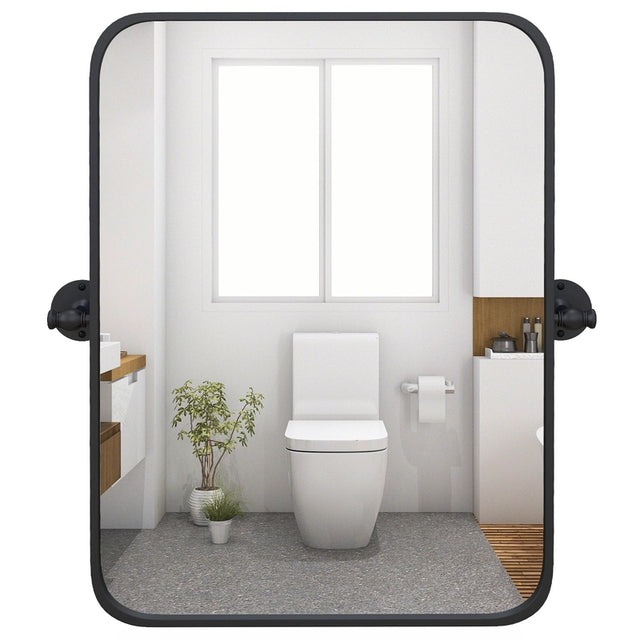 30 x 22 Inch Black Metal Framed Pivot Rectangle Wall-Mounted Mirror
