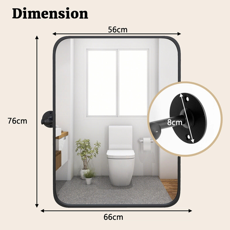 30 x 22 Inch Black Metal Framed Pivot Rectangle Wall-Mounted Mirror