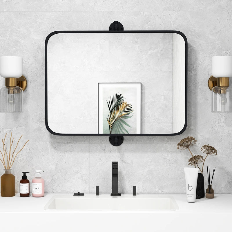 30 x 22 Inch Black Metal Framed Pivot Rectangle Wall-Mounted Mirror