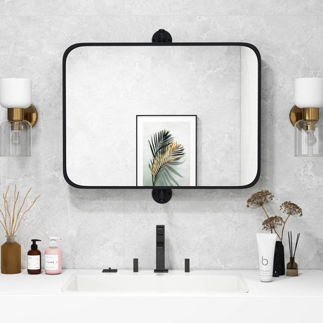 30 x 22 Inch Black Metal Framed Pivot Rectangle Wall-Mounted Mirror