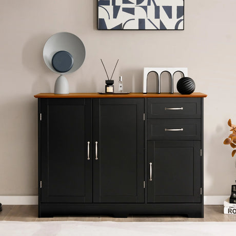 Modern Kitchen Sideboard Storage Cabinet with Adjustable Shelf and Drawers-Black