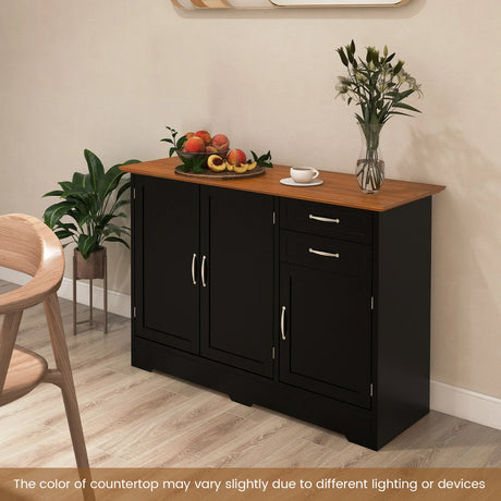 Modern Kitchen Sideboard Storage Cabinet with Adjustable Shelf and Drawers-Black
