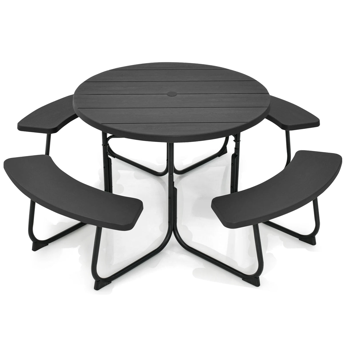 8-person 43" Round Picnic Table Set with Umbrella Hole-Black