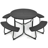 8-person 43" Round Picnic Table Set with Umbrella Hole-Black