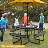 8-person 43" Round Picnic Table Set with Umbrella Hole-Black