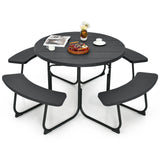 8-person 43" Round Picnic Table Set with Umbrella Hole-Black