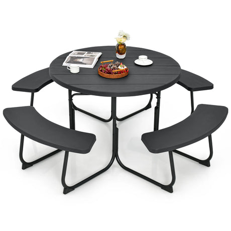 8-person 43" Round Picnic Table Set with Umbrella Hole-Black
