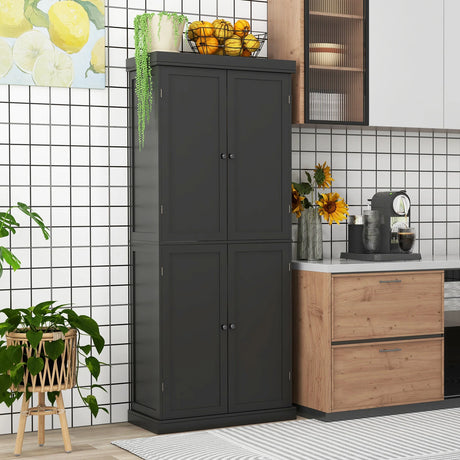 72.5 Tall Buffet Cabinet with 6-Tier Shelves and 4 Doors-Black