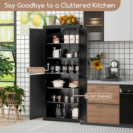 72.5 Tall Buffet Cabinet with 6-Tier Shelves and 4 Doors-Black