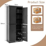 72.5 Tall Buffet Cabinet with 6-Tier Shelves and 4 Doors-Black