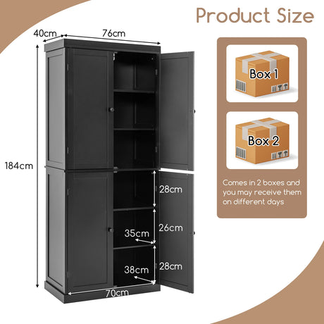 72.5 Tall Buffet Cabinet with 6-Tier Shelves and 4 Doors-Black