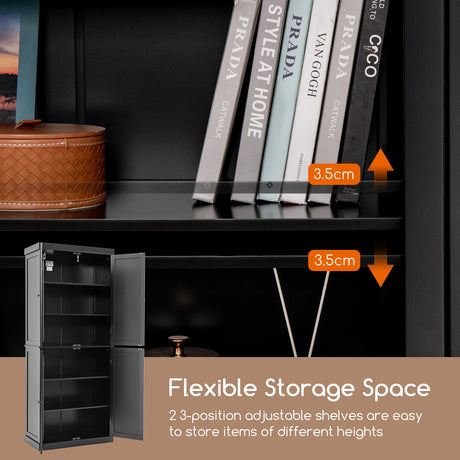 72.5 Tall Buffet Cabinet with 6-Tier Shelves and 4 Doors-Black