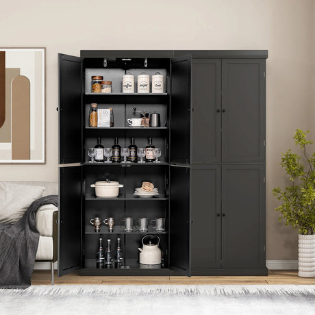 72.5 Tall Buffet Cabinet with 6-Tier Shelves and 4 Doors-Black