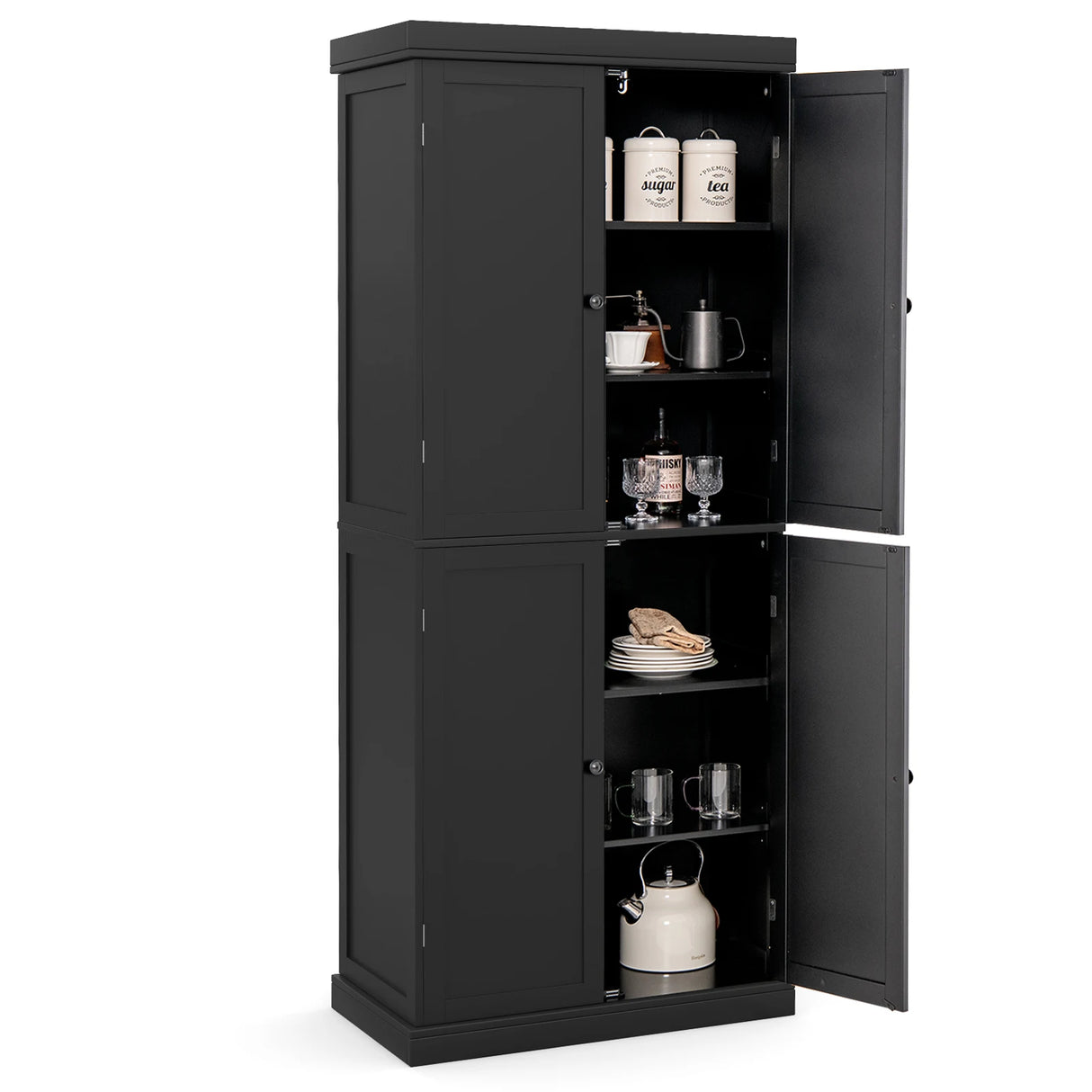 72.5 Tall Buffet Cabinet with 6-Tier Shelves and 4 Doors-Black