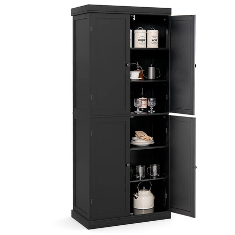 72.5 Tall Buffet Cabinet with 6-Tier Shelves and 4 Doors-Black