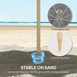 Outsunny 1.7 m Beach Umbrella with Sand Anchor, 30 Tilting Fringed Beach Garden Parasol with Adjustable Height, Grey