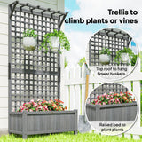 Outsunny Raised Bed with Drainage Holes, Wood Planter with Trellis for Climbing Plants to Grow Vegetables, Flowers, Dark Grey