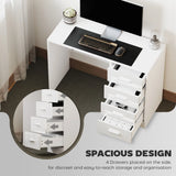 HOMCOM Computer Desk with Drawers, Dressing Table, High Gloss Home Office Writing Workstation, White