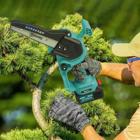 Outsunny 8 Inch Electric Chainsaw, Cordless Chain Saw with Brushless Motor, 2 4.0Ah Batteries and Safety Lock, Handheld Portable Wood Pruning Saw for Trimming Cutting, Blue