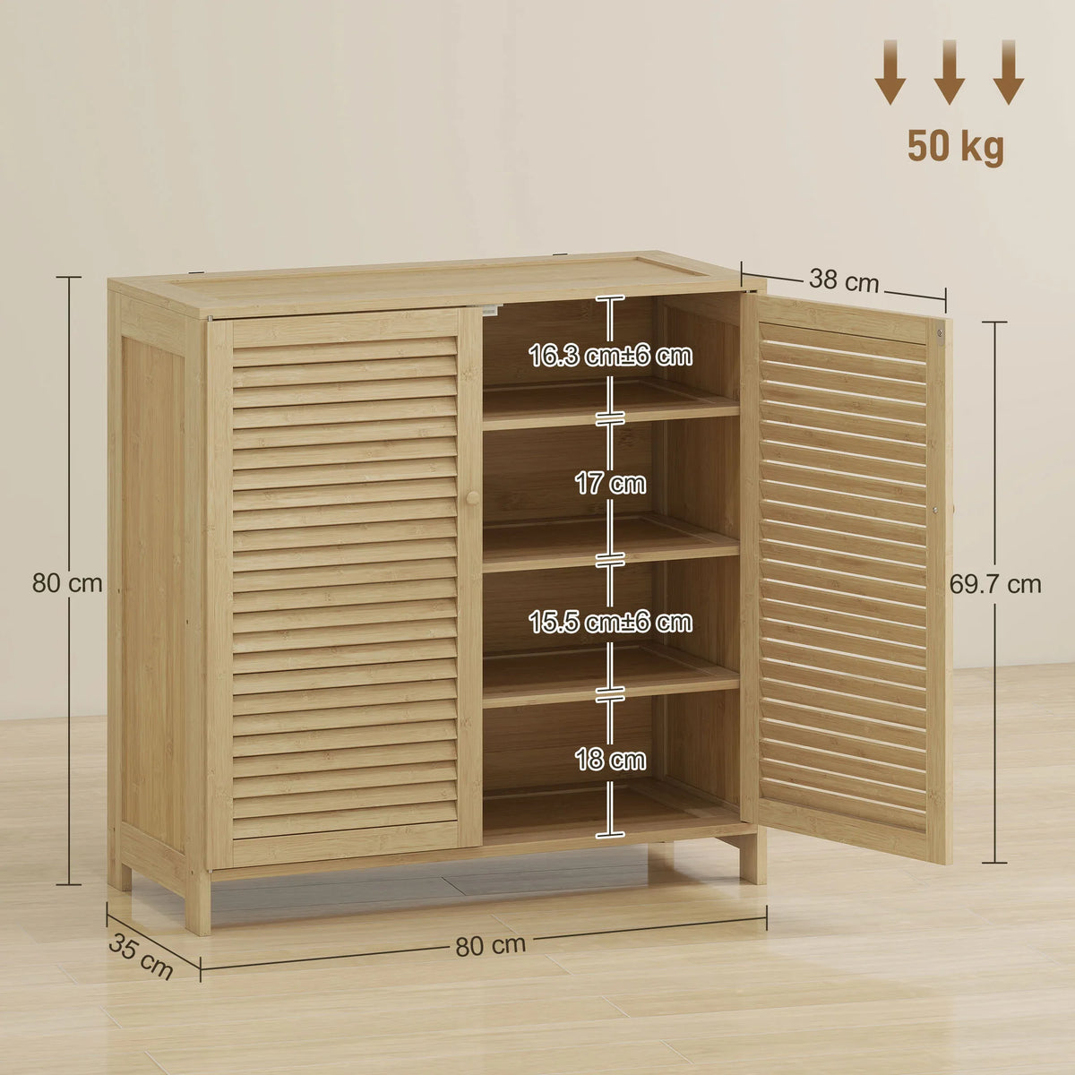 HOMCOM Bamboo Shoe Cabinet with Louvered Doors, 14 Pairs Shoe Storage Cabinet with Adjustable Shelves for Hallway, Natural