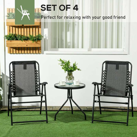 Outsunny 4 Pcs Patio Folding Chair Set, Outdoor Portable Loungers for Camping Pool Beach Deck, Lawn w/ Armrest Steel Frame Black