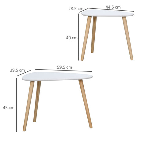 HOMCOM Nesting Coffee Table, Set of 2 Side Tables, Stacking End Tables with Solid Wood Legs, for Living Room Bedroom, White