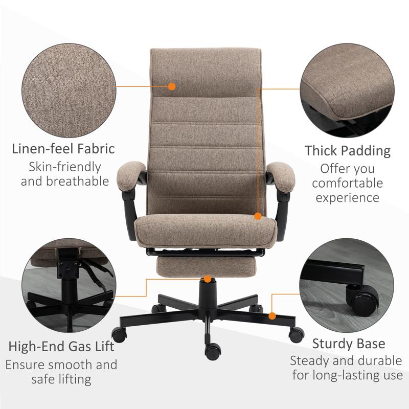 Vinsetto Office Chair, Computer Desk Chair, Fabric Swivel Chair with Adjustable Height and Rolling Wheels for Home Office Work Study, Brown