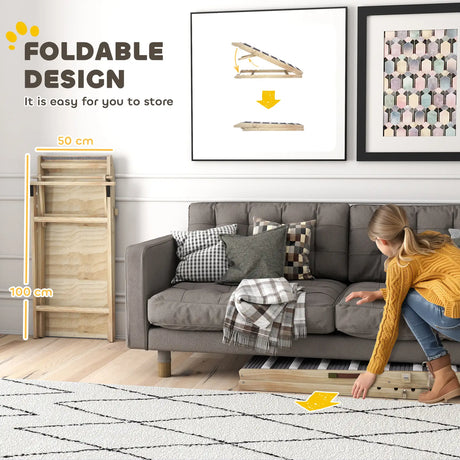 PawHut Dog Ramp for Couch, Adjustable Folding Pet Ramp, 4 Adjustable Height Dog Climbing Ladder, 35/43/47/50 cm Height